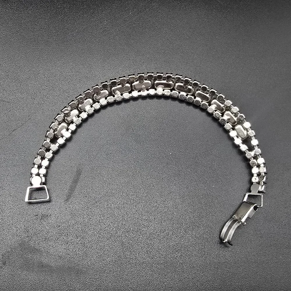 Vintage Clear Rhinestone Bracelet Glam Costume Jewelry